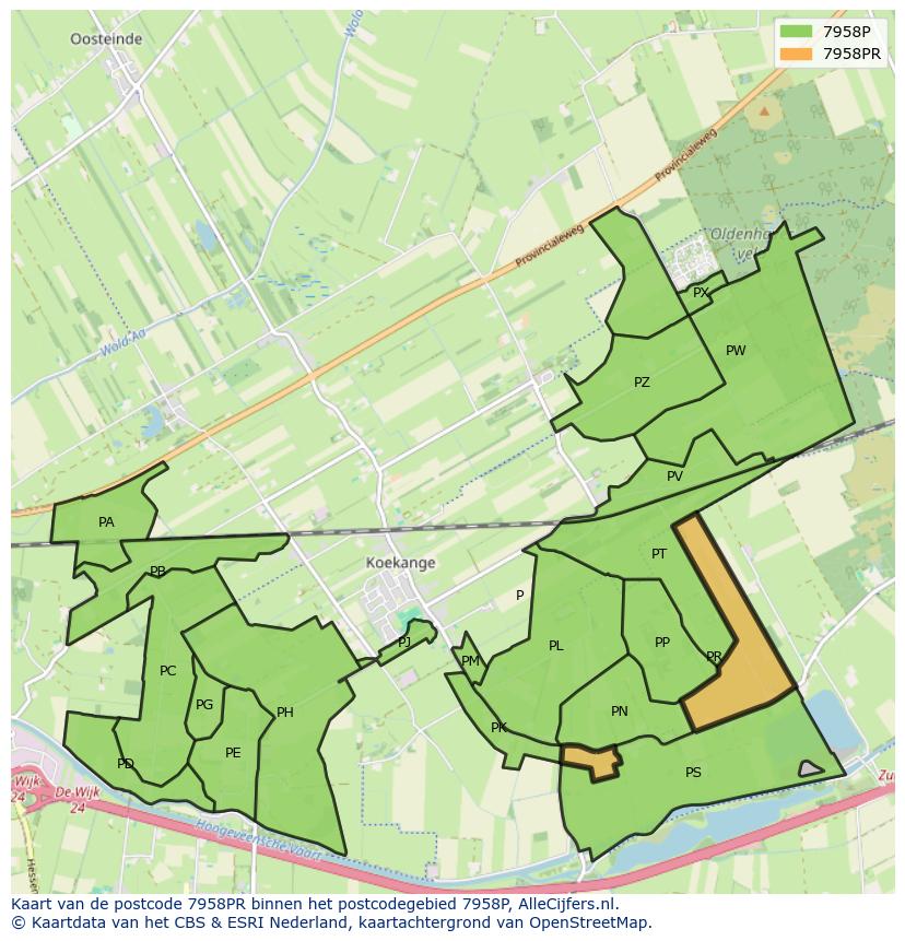 Afbeelding van het postcodegebied 7958 PR op de kaart.