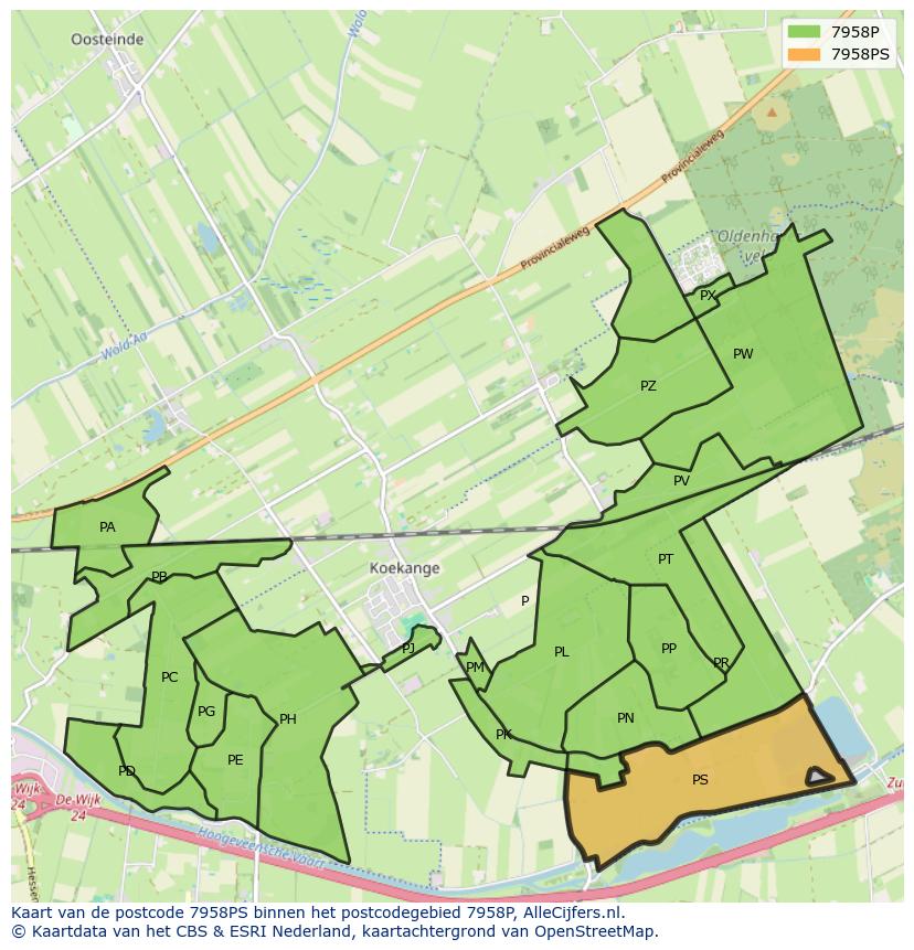 Afbeelding van het postcodegebied 7958 PS op de kaart.