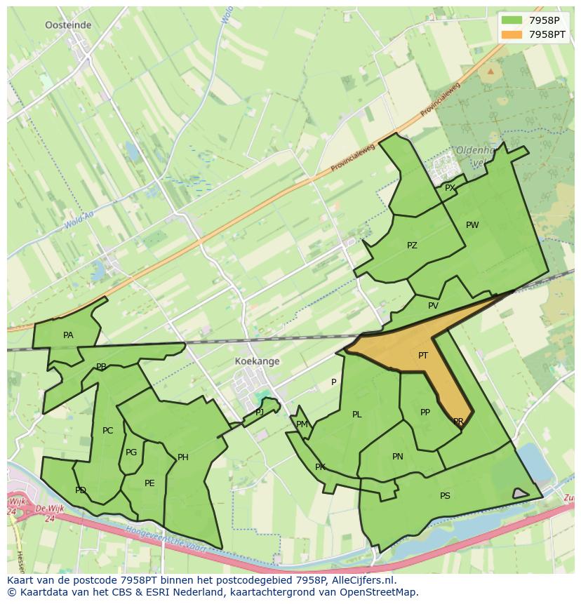 Afbeelding van het postcodegebied 7958 PT op de kaart.