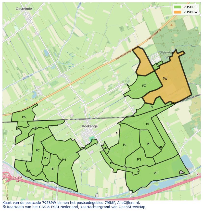 Afbeelding van het postcodegebied 7958 PW op de kaart.