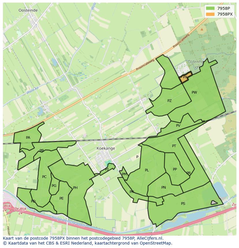Afbeelding van het postcodegebied 7958 PX op de kaart.