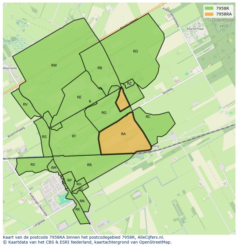 Afbeelding van het postcodegebied 7958 RA op de kaart.