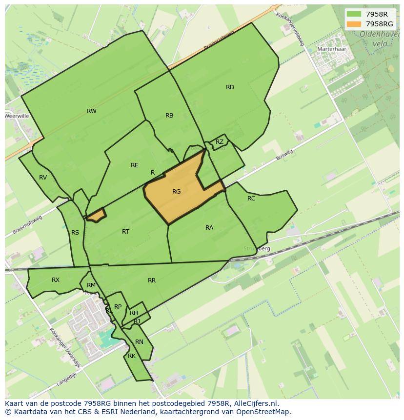Afbeelding van het postcodegebied 7958 RG op de kaart.