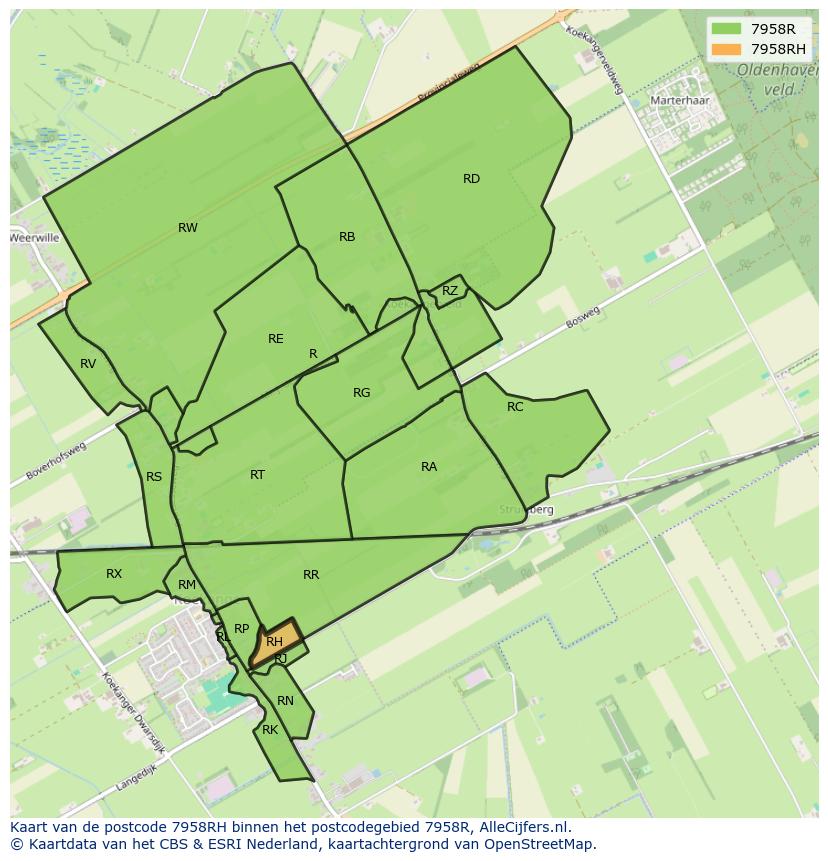 Afbeelding van het postcodegebied 7958 RH op de kaart.