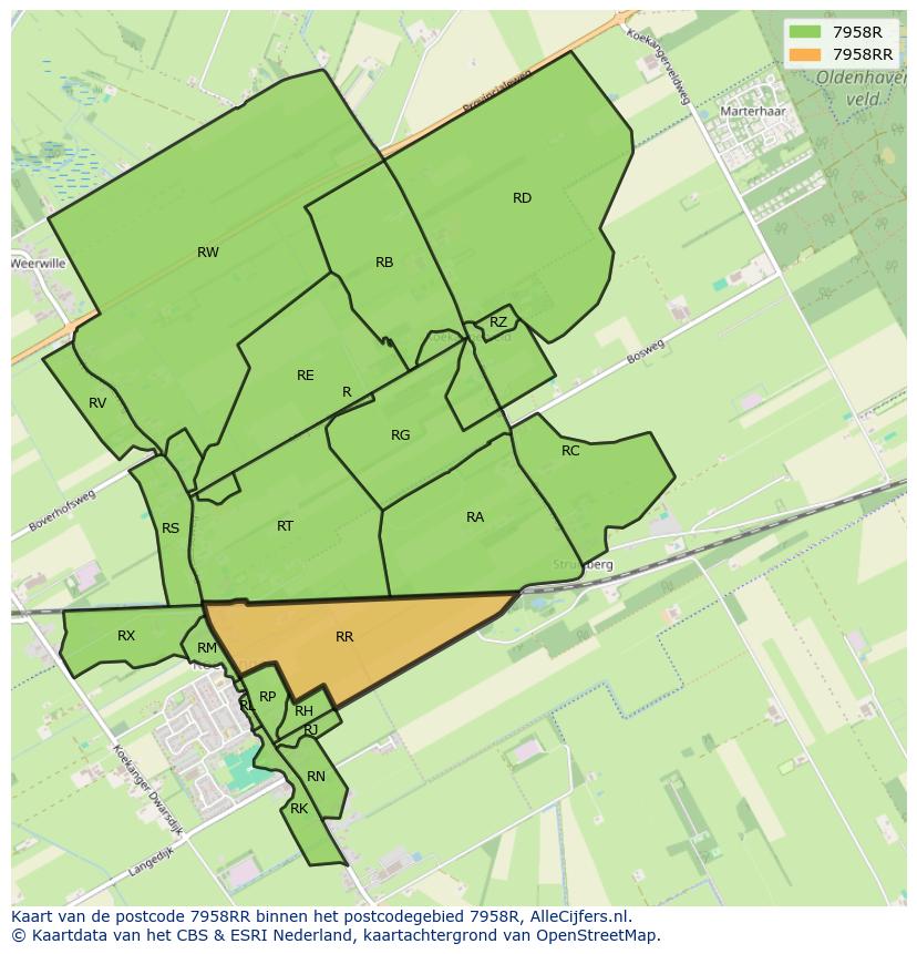 Afbeelding van het postcodegebied 7958 RR op de kaart.