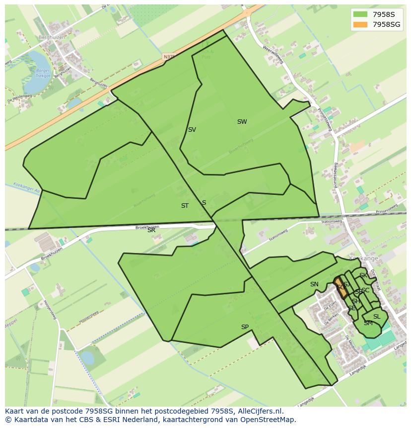 Afbeelding van het postcodegebied 7958 SG op de kaart.