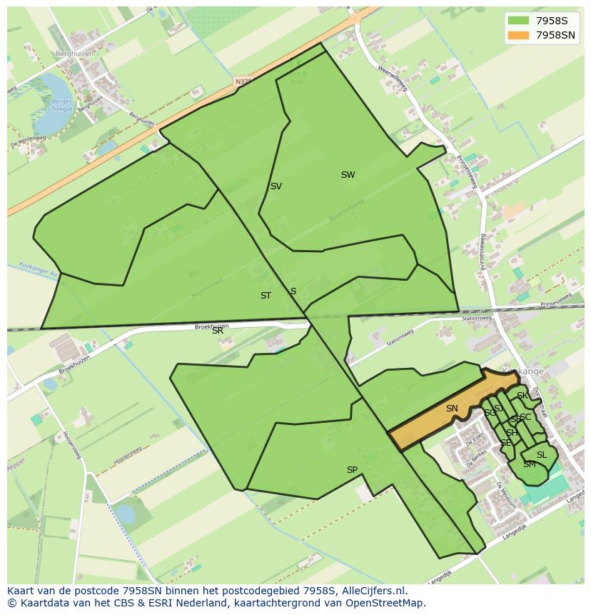 Afbeelding van het postcodegebied 7958 SN op de kaart.