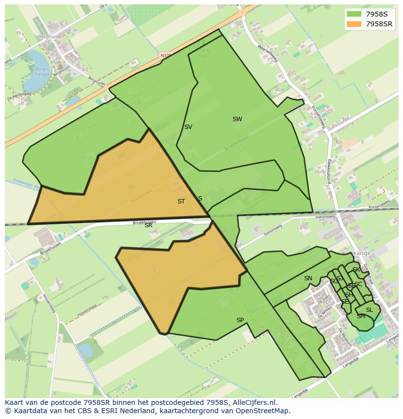 Afbeelding van het postcodegebied 7958 SR op de kaart.