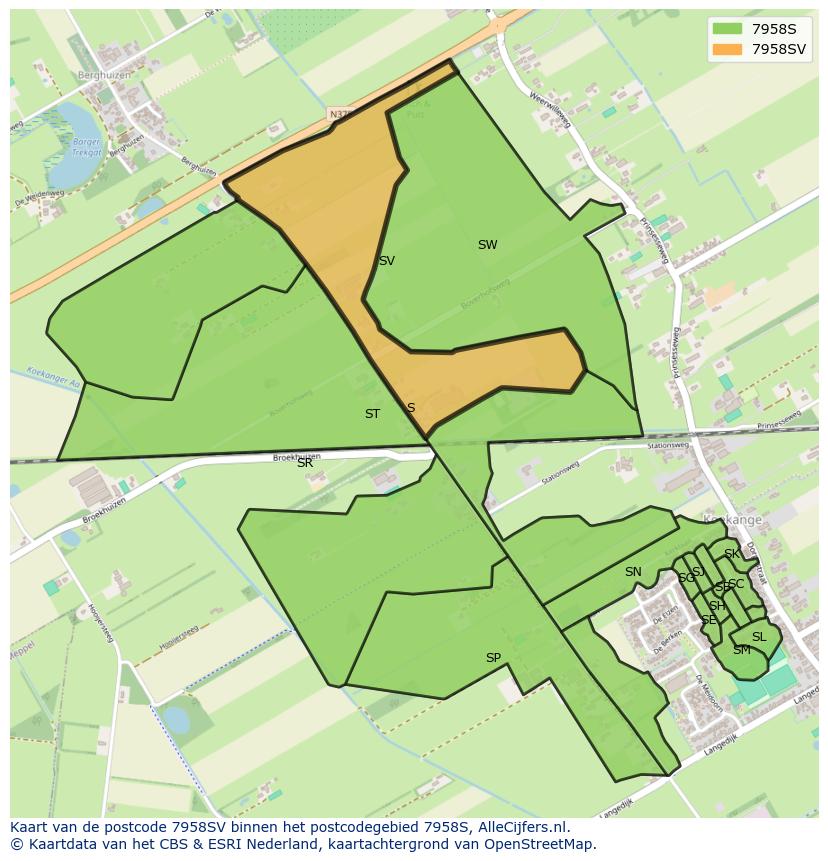 Afbeelding van het postcodegebied 7958 SV op de kaart.