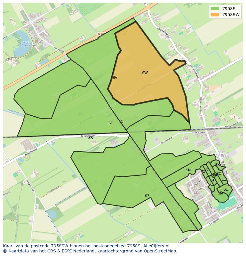 Afbeelding van het postcodegebied 7958 SW op de kaart.