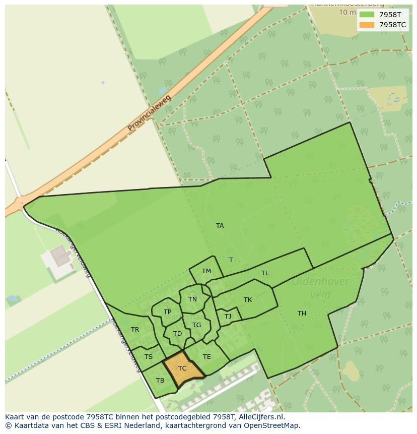 Afbeelding van het postcodegebied 7958 TC op de kaart.