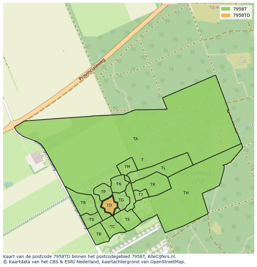 Afbeelding van het postcodegebied 7958 TD op de kaart.