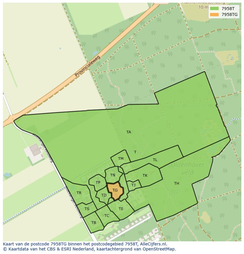Afbeelding van het postcodegebied 7958 TG op de kaart.