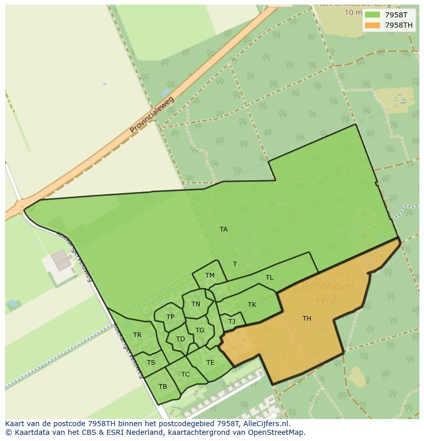 Afbeelding van het postcodegebied 7958 TH op de kaart.