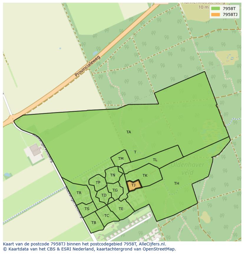 Afbeelding van het postcodegebied 7958 TJ op de kaart.