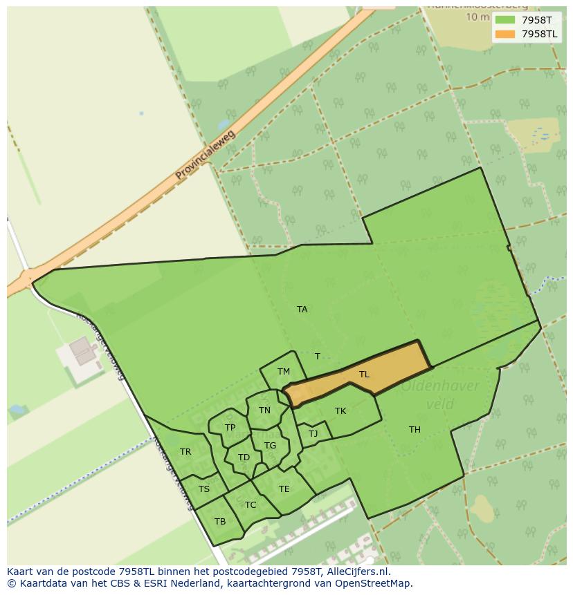 Afbeelding van het postcodegebied 7958 TL op de kaart.