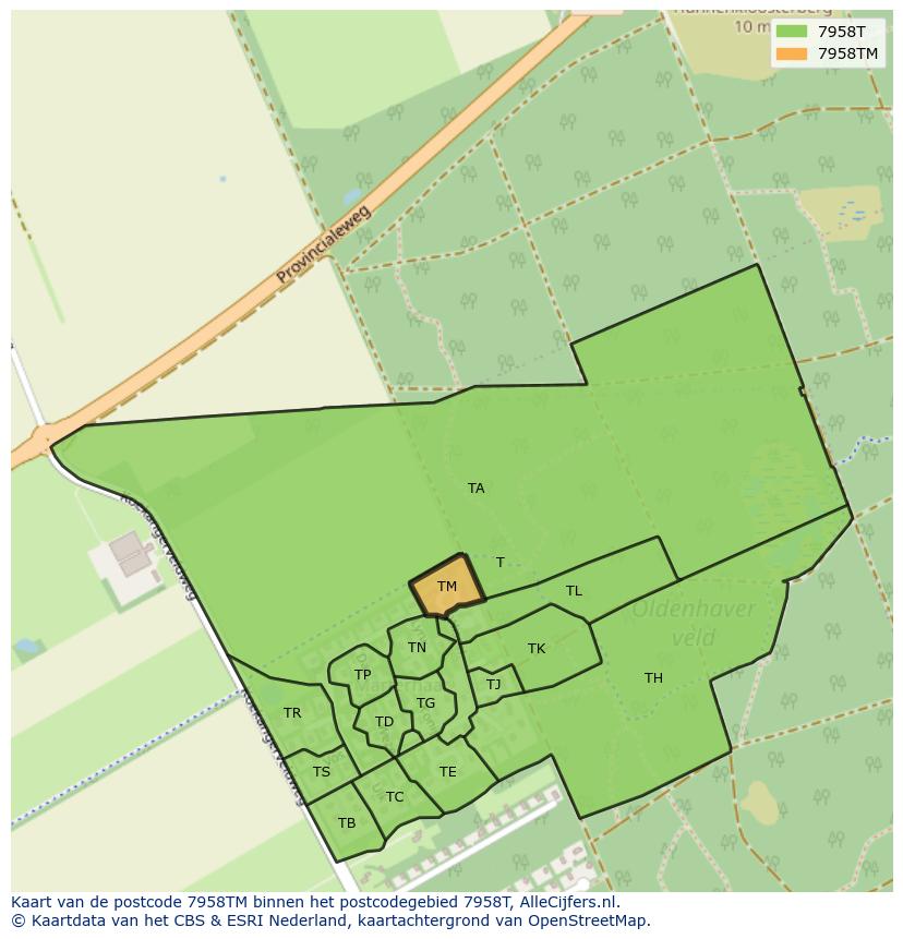 Afbeelding van het postcodegebied 7958 TM op de kaart.