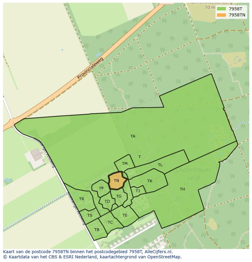 Afbeelding van het postcodegebied 7958 TN op de kaart.