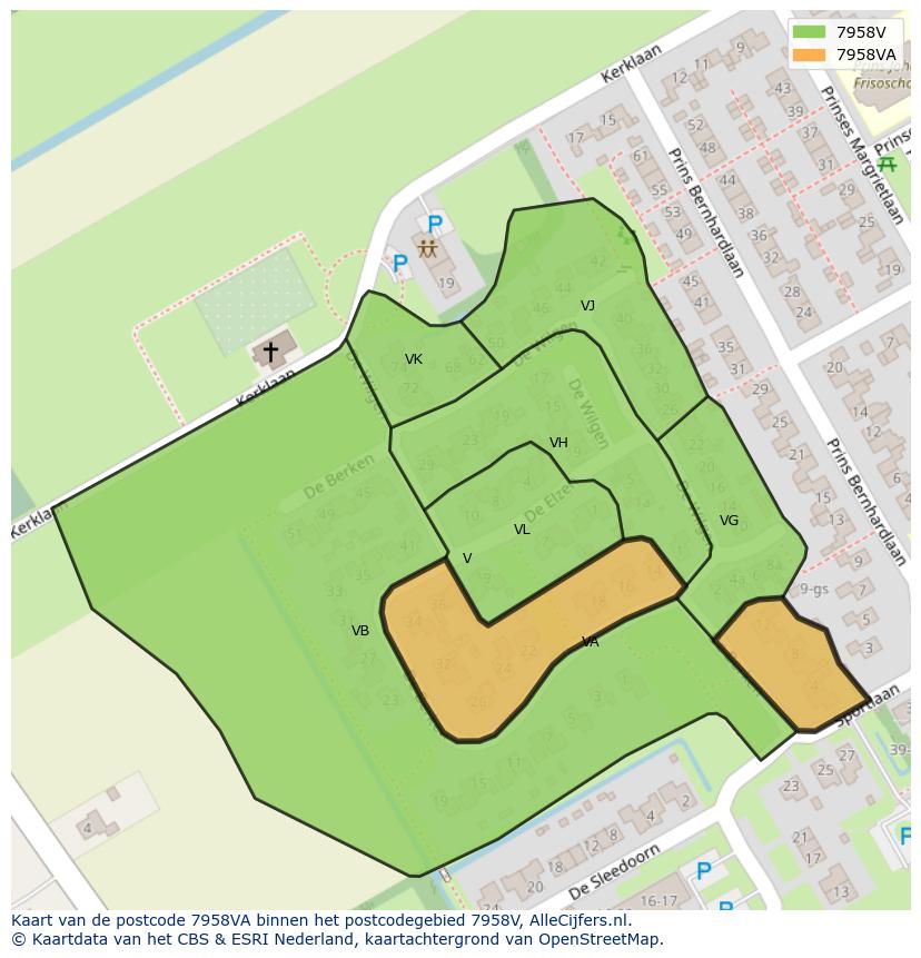 Afbeelding van het postcodegebied 7958 VA op de kaart.