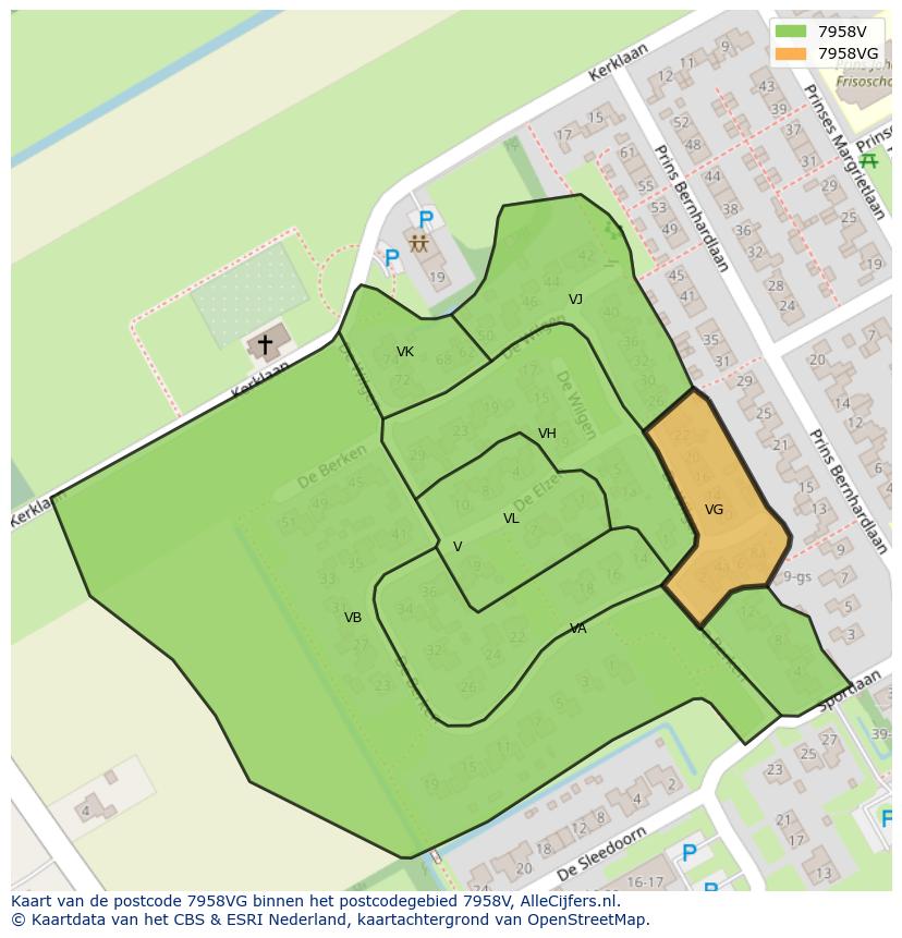 Afbeelding van het postcodegebied 7958 VG op de kaart.