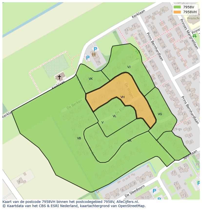 Afbeelding van het postcodegebied 7958 VH op de kaart.