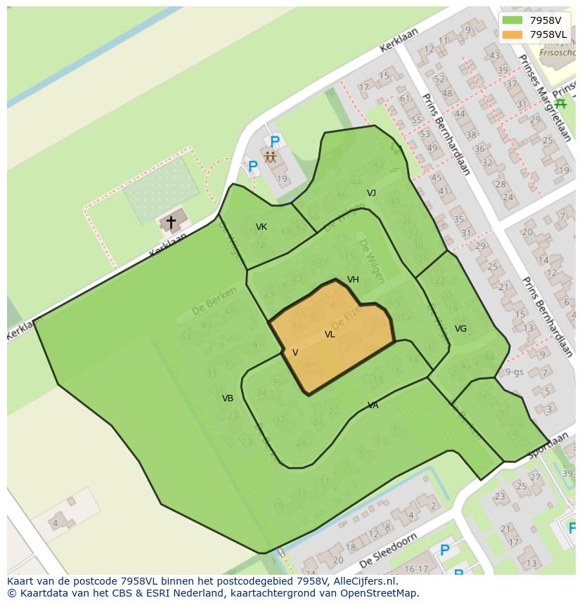 Afbeelding van het postcodegebied 7958 VL op de kaart.