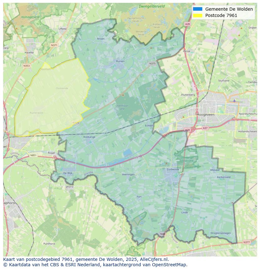 Afbeelding van het postcodegebied 7961 op de kaart.