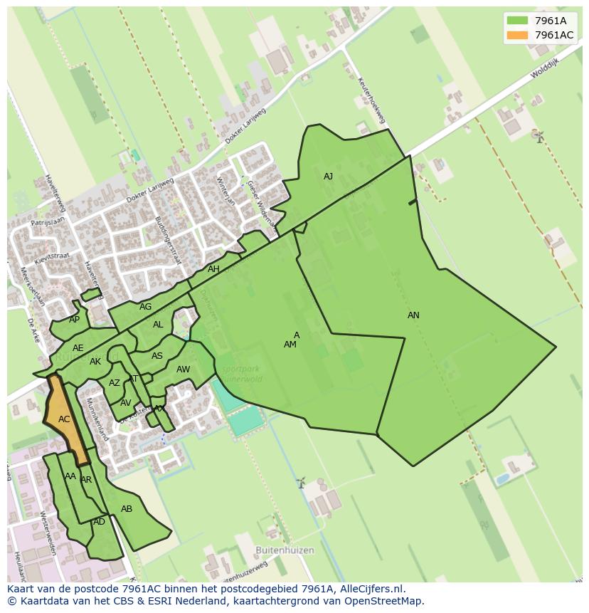 Afbeelding van het postcodegebied 7961 AC op de kaart.