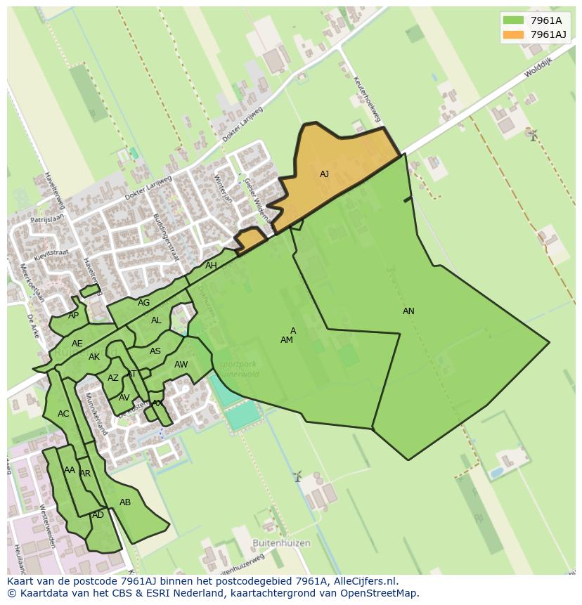 Afbeelding van het postcodegebied 7961 AJ op de kaart.