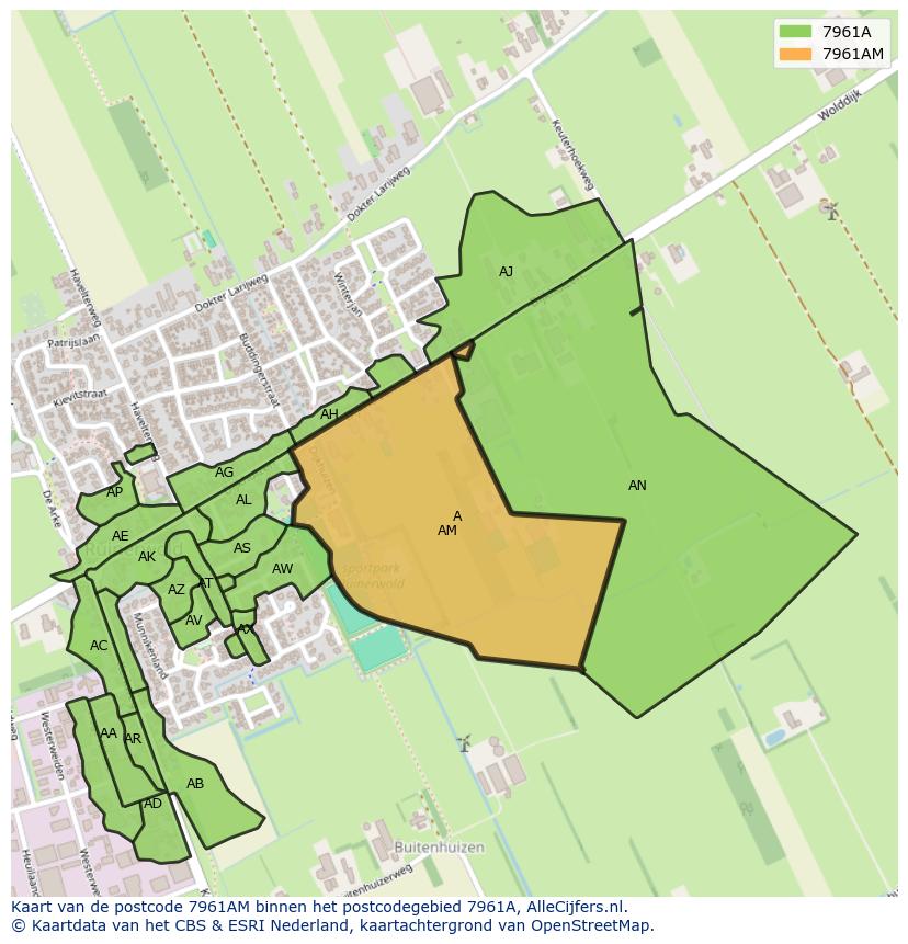 Afbeelding van het postcodegebied 7961 AM op de kaart.