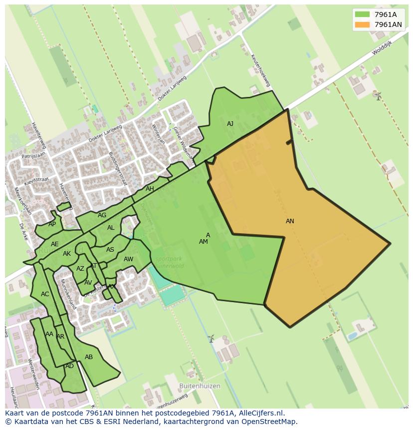 Afbeelding van het postcodegebied 7961 AN op de kaart.
