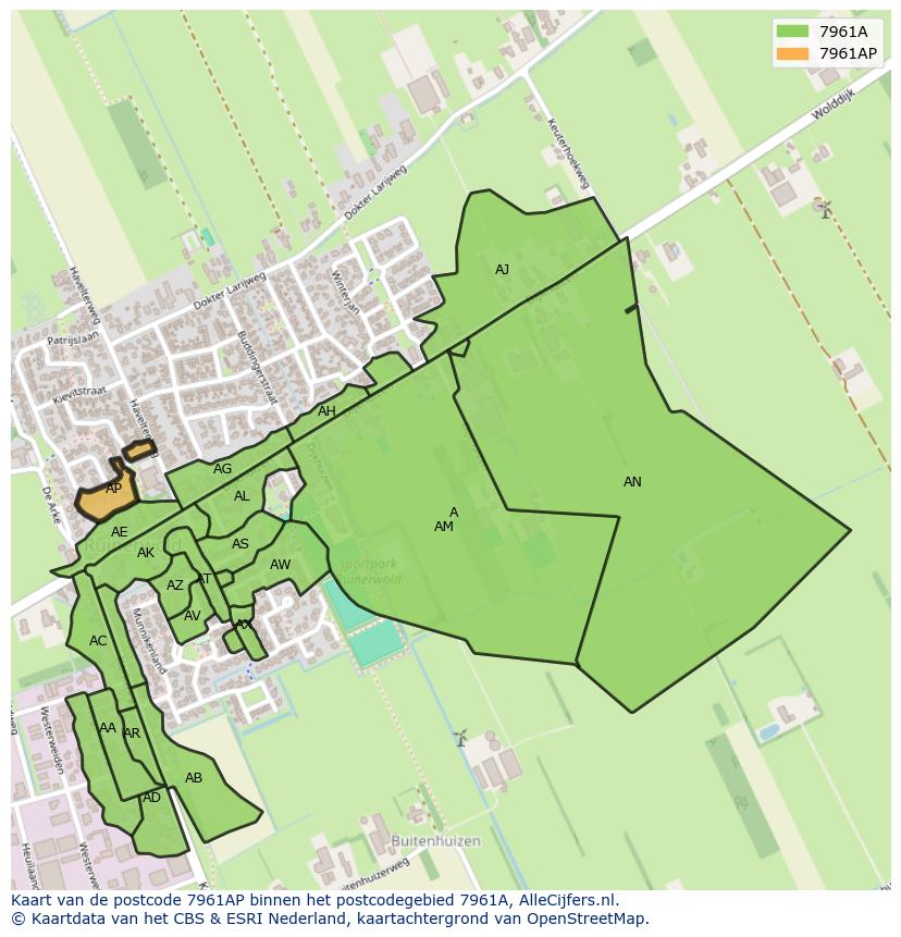 Afbeelding van het postcodegebied 7961 AP op de kaart.