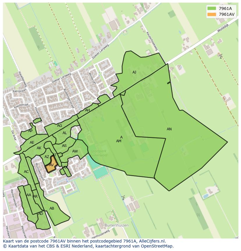 Afbeelding van het postcodegebied 7961 AV op de kaart.