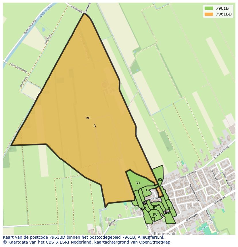 Afbeelding van het postcodegebied 7961 BD op de kaart.