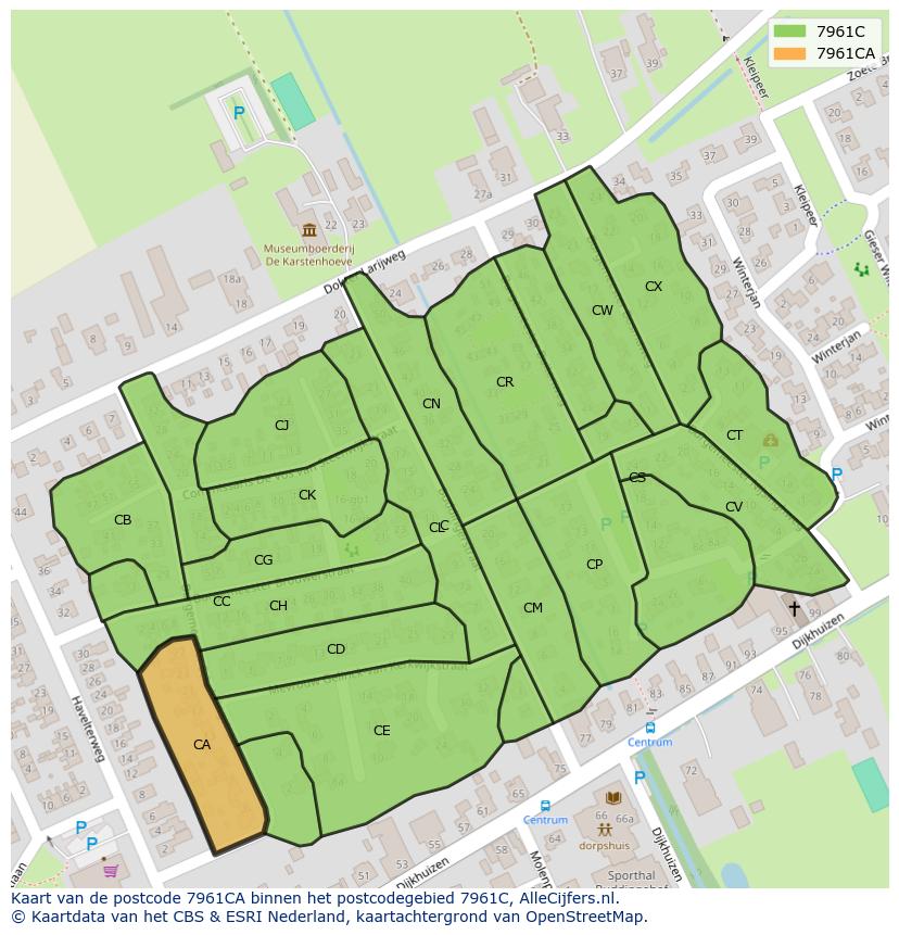 Afbeelding van het postcodegebied 7961 CA op de kaart.