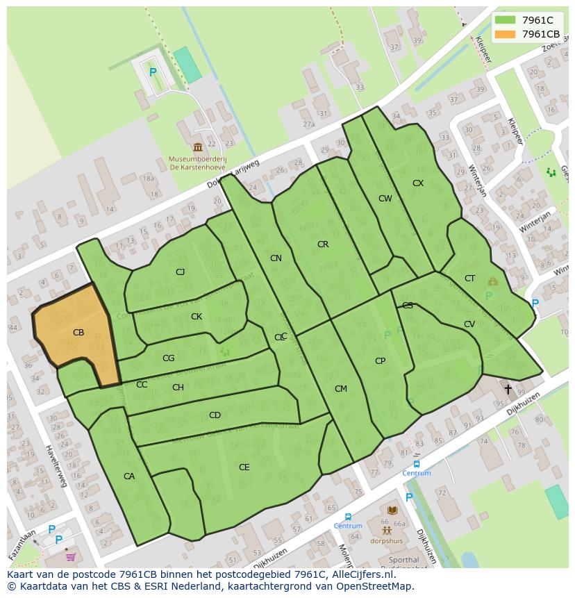 Afbeelding van het postcodegebied 7961 CB op de kaart.