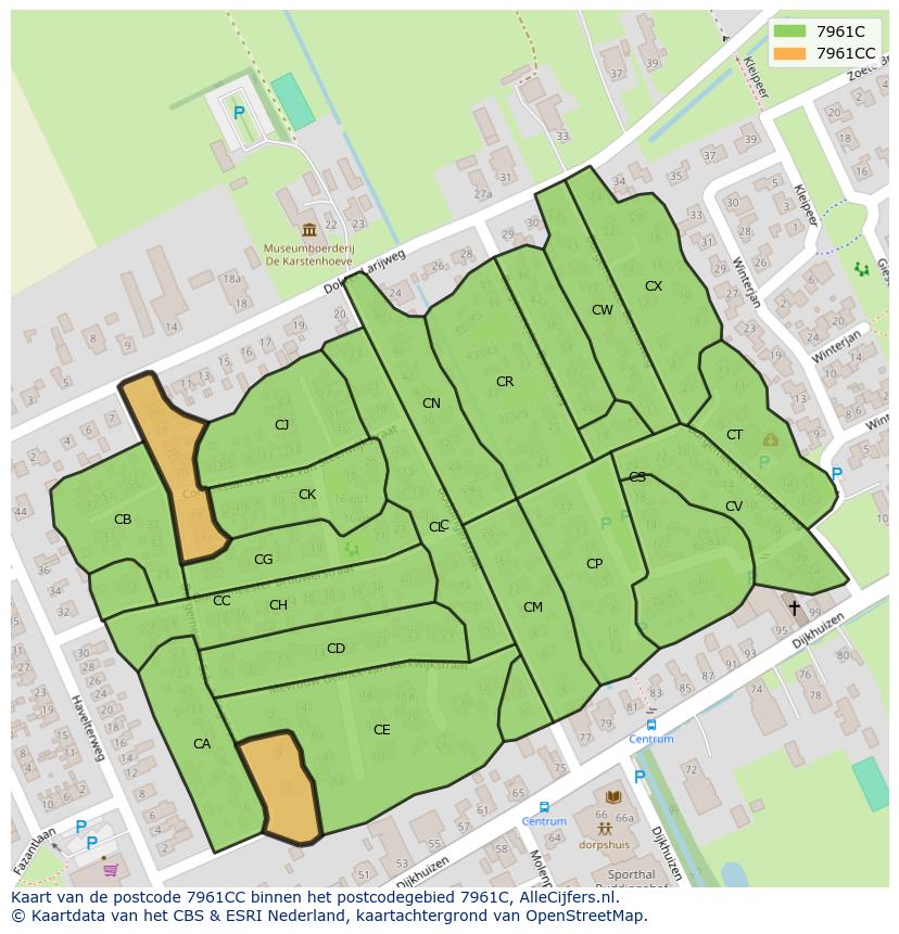 Afbeelding van het postcodegebied 7961 CC op de kaart.