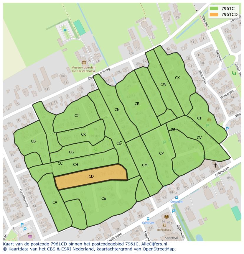 Afbeelding van het postcodegebied 7961 CD op de kaart.
