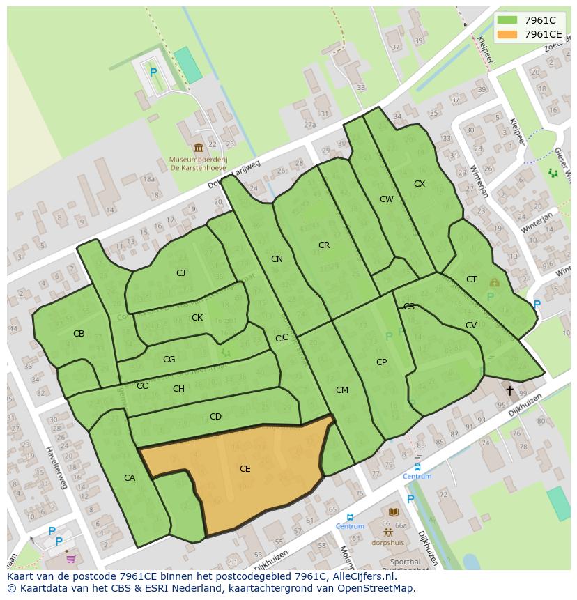 Afbeelding van het postcodegebied 7961 CE op de kaart.