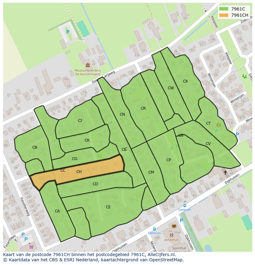 Afbeelding van het postcodegebied 7961 CH op de kaart.
