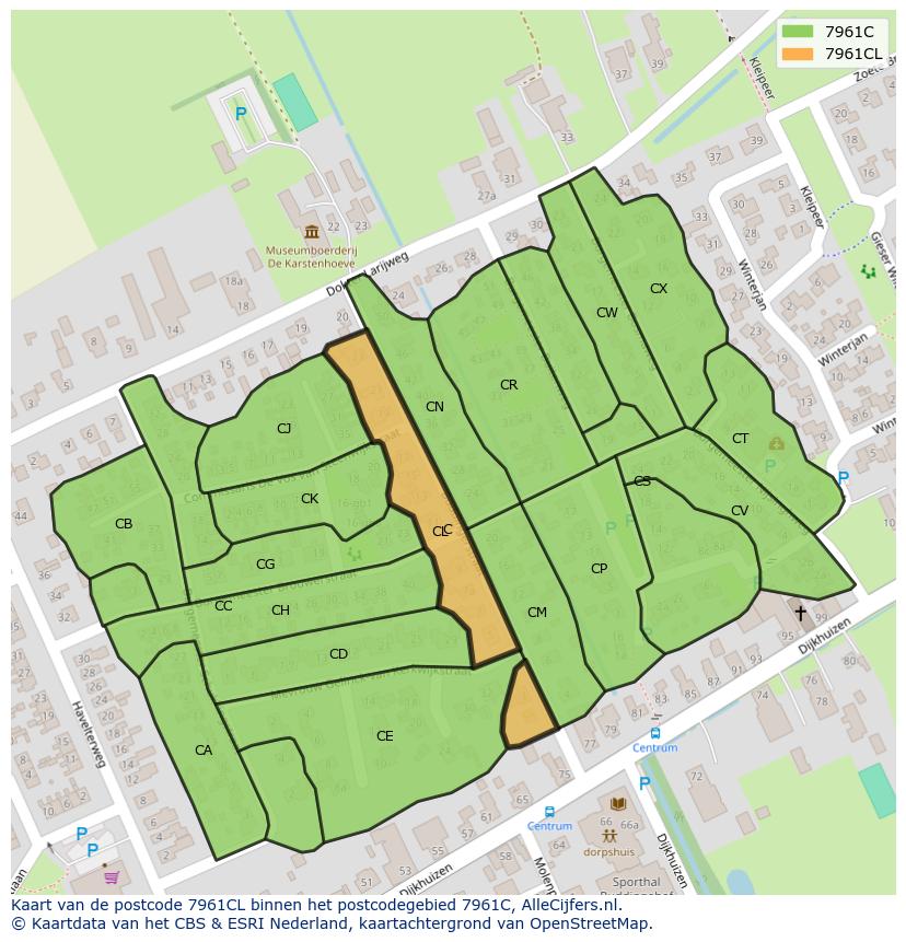 Afbeelding van het postcodegebied 7961 CL op de kaart.