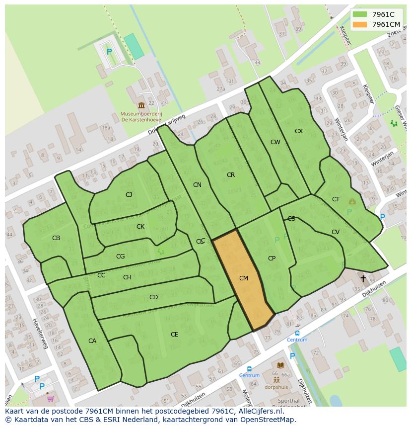 Afbeelding van het postcodegebied 7961 CM op de kaart.
