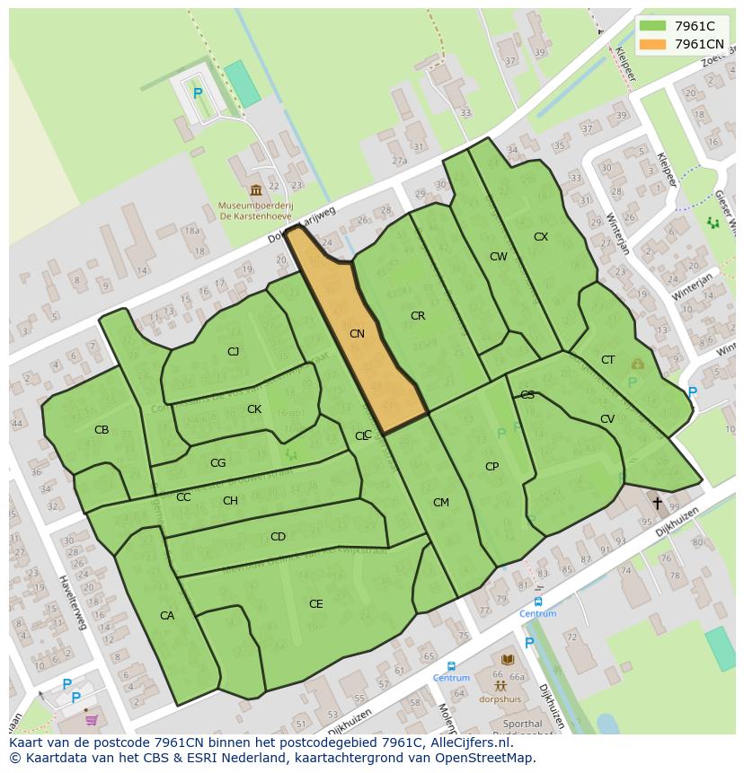 Afbeelding van het postcodegebied 7961 CN op de kaart.