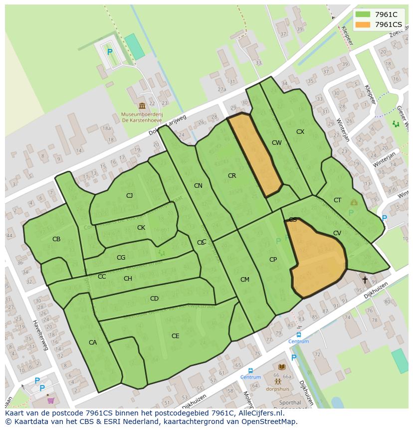 Afbeelding van het postcodegebied 7961 CS op de kaart.