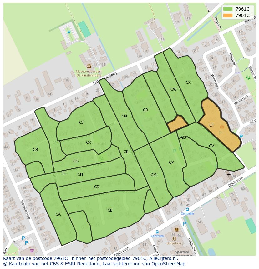 Afbeelding van het postcodegebied 7961 CT op de kaart.