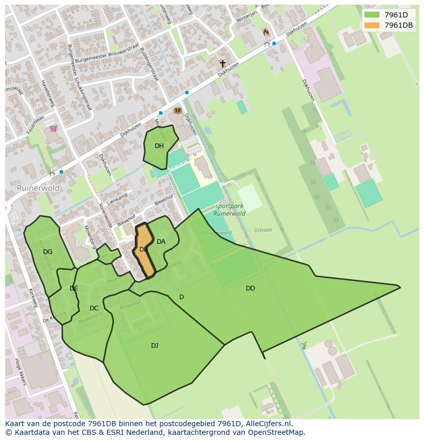 Afbeelding van het postcodegebied 7961 DB op de kaart.