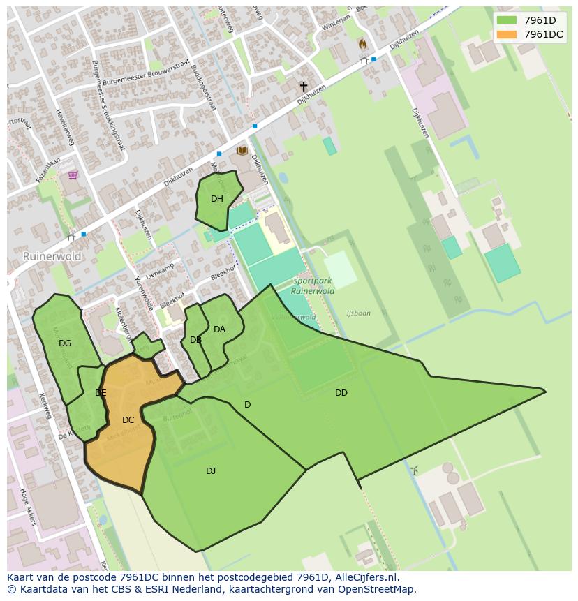 Afbeelding van het postcodegebied 7961 DC op de kaart.