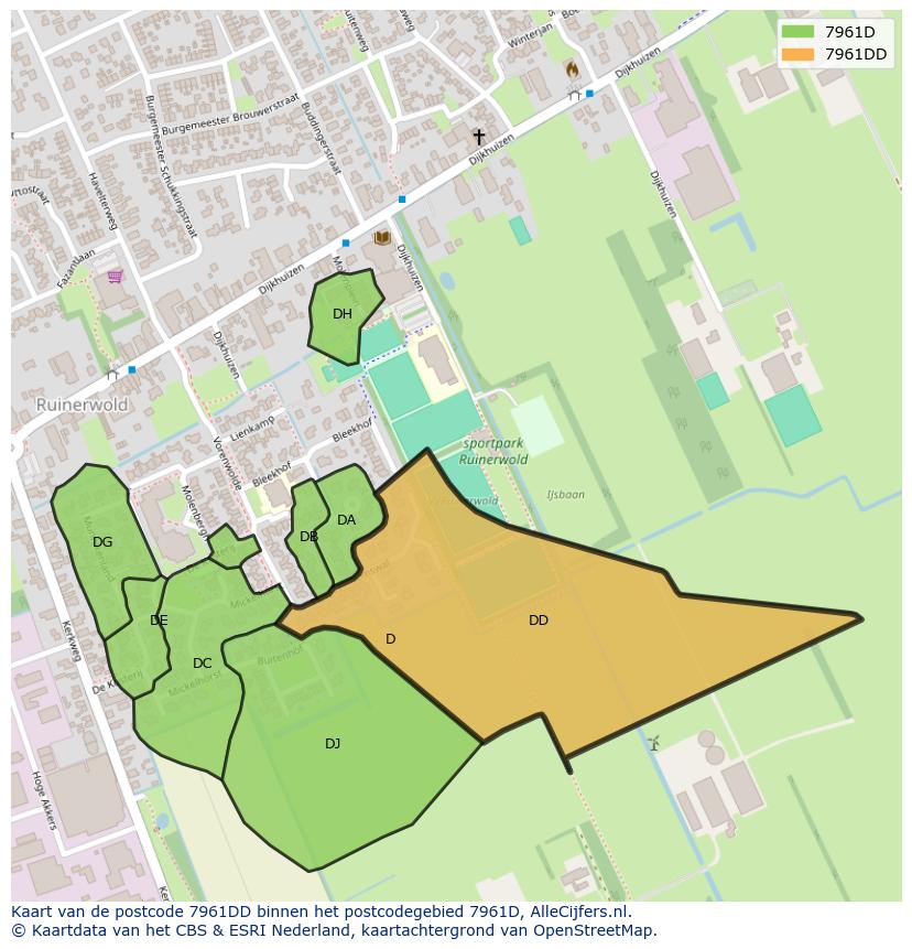 Afbeelding van het postcodegebied 7961 DD op de kaart.