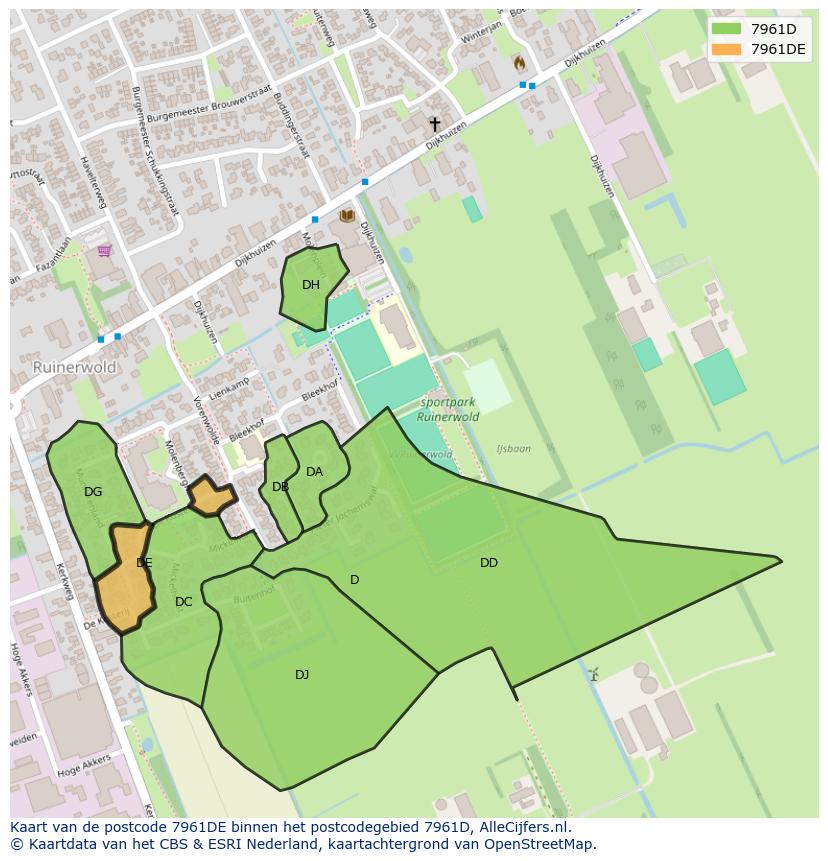 Afbeelding van het postcodegebied 7961 DE op de kaart.