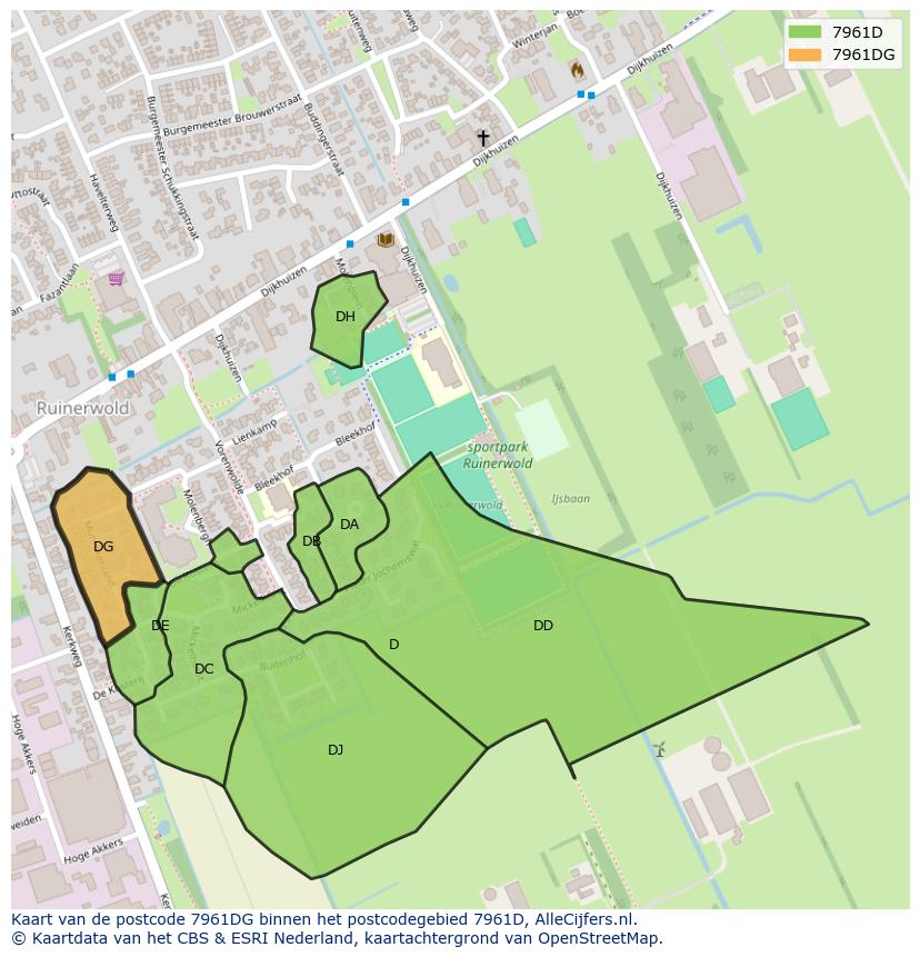 Afbeelding van het postcodegebied 7961 DG op de kaart.
